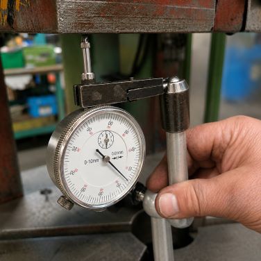 Técnico ESNA ajustando guías de corredera en prensa mecánica excéntrica
