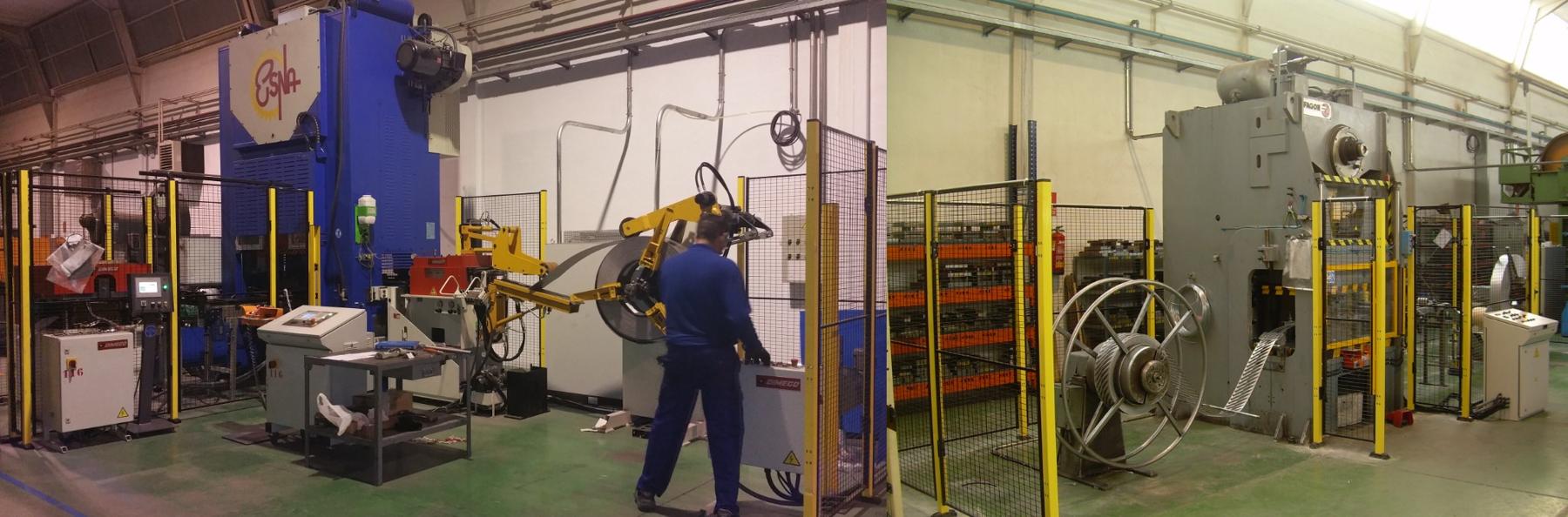 Adecuación de línea completa: prensa, alimentador y devanadora con cerramiento de seguridad
