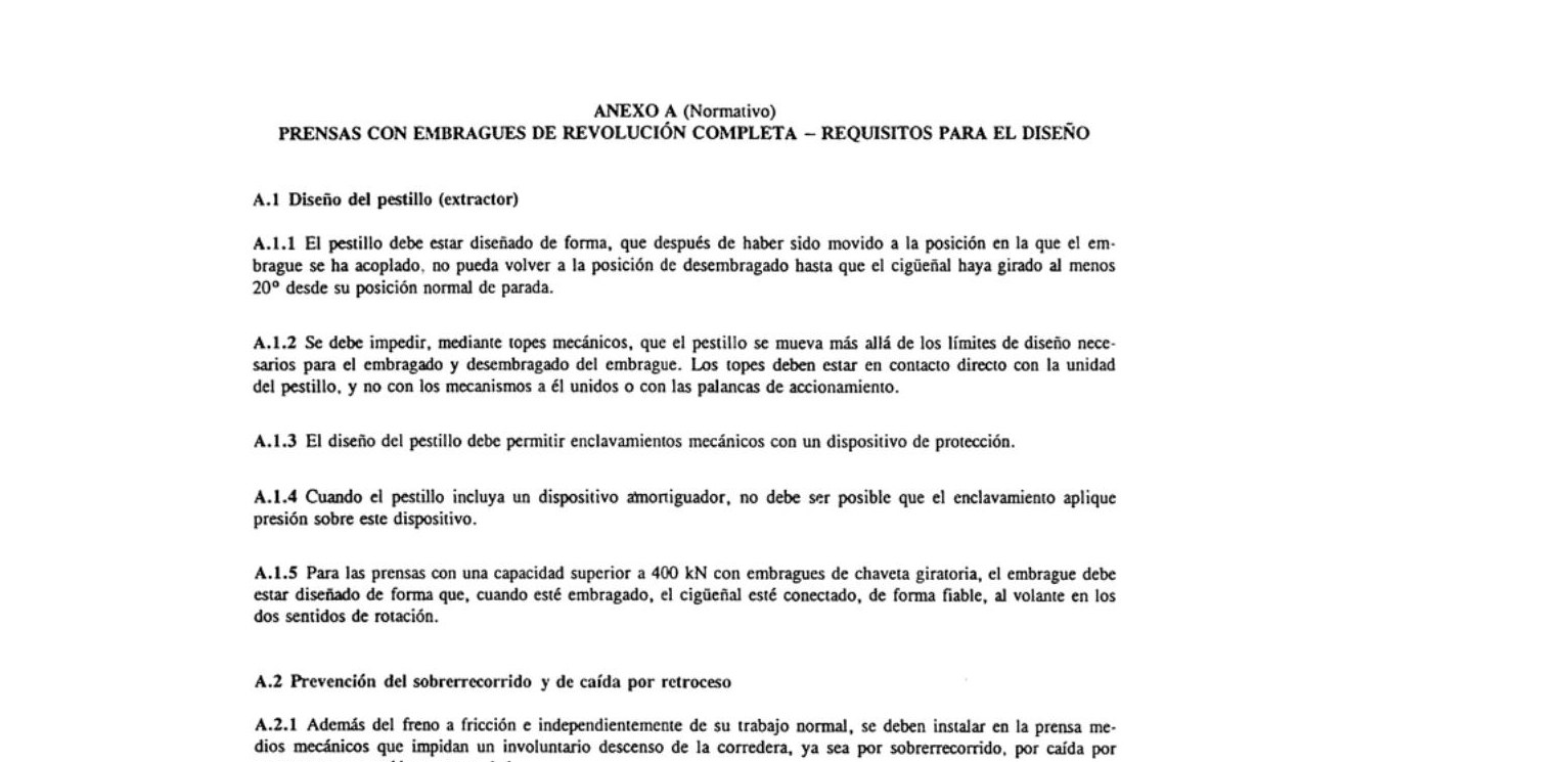 Anexo A normativo de la EN 692 con los requisitos para el diseño del pestillo (extractor) en prensas de embrague de revolución total